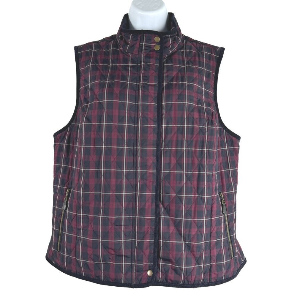 Talbots Quilted Vest Womens Large Plaid Multicolored Polyester‎ CJ-1804